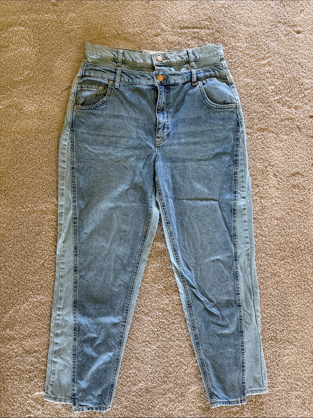stradivarius Two-Tone Light and Medium Blue High-Rise Jeans
